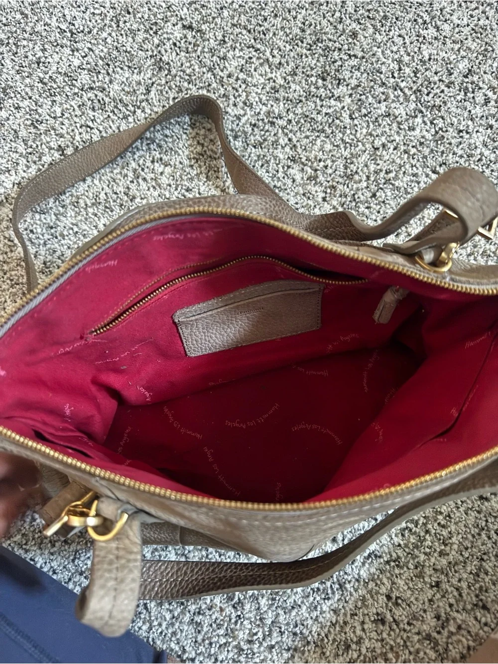 Hammitt Taupe Pebbled Leather Shoulder Bag with Gold Hardware